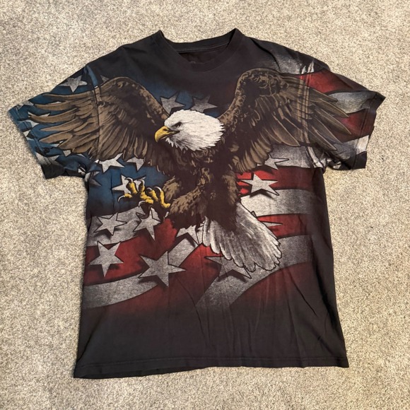 Liquid Blue Other - Liquid Blue Bald Eagle American Flag Graphic T-Shirt Mens Large Black Patriotic